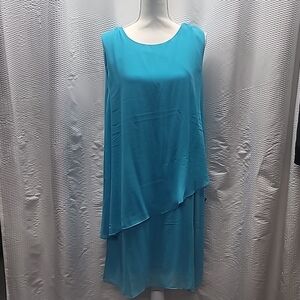 Soft‎ Surroundings~ Teal knee-length asymmetrical tiered sheath dress size Large